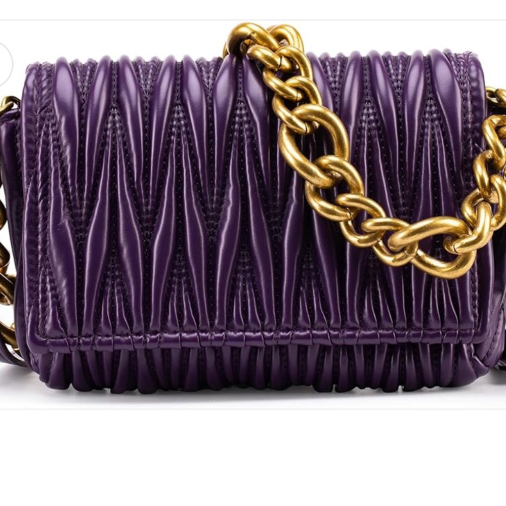 Purple Quilted Shoulder Bag with Gold Chain